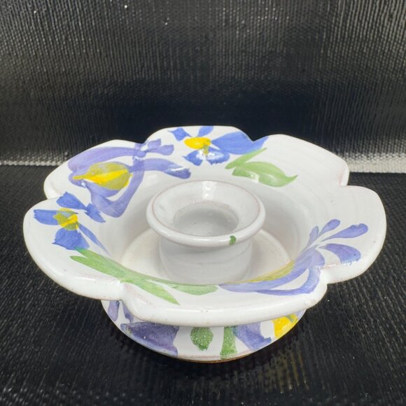 Hand Made Judy G Studio Pottery Candle Stick Holder Floral Pattern RedWare VTG - Picture 2 of 8